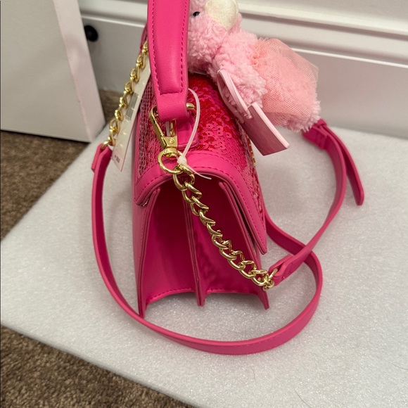 Betsey Johnson sequin flap mini crossbody bag purse with bear charm NWT - Picture 4 of 8